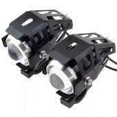 U7 Motosiklet Sis Farı Mercekli Büyük Kafesli Sarı Angel Işıklı Led (2 Adet Led  1 Anahtar) - 2