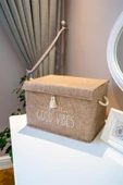 Keçe Kapaklı Çok Amaçlı Mini Kutu Bej Saklama Kutusu 35x24x24 cm - 1