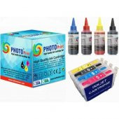 Photo Print Epson Stylus Office BX300 T0711-T0714 Muadil Kolay Dolan Kartuş + 4 X100 ml Renk Mürekkep Seti 500 Sayfa - 1