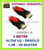Hdmi To Hdmi Kablo 3 Metre Altin Uçlu Örgülü Hdmi Kablo - 1