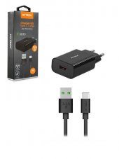 Hytech HY-XE36TB 3000mA Ev Şarj 18W + 2.4A Type-C USB Quick 3.0 Hızlı Siyah Şarj Adaptör Seti - 1