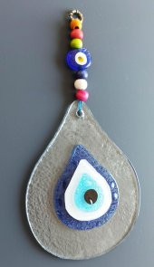 Damla Modeli Nazar Boncuklu Şeffaf Cam El Yapımı Duvar Süsü thumbnail 2