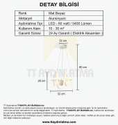 TT Aydınlatma TT005TPL-BY  Burgu Modeli Mat Beyaz Mermer Desen Toplu Led Avize - 3
