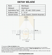 TT Aydınlatma TT006-1-BY  Minyon Modeli Tekli Mat Beyaz Led Avize - 3