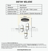 TT Aydınlatma TT006-3Y-SY  Minyon Modeli 3 lü Mat Siyah Yuvarlak Led Avize - 3