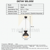 TT Aydınlatma TT007-1-SY  Mat Siyah Tekli Lüks Avize - 3