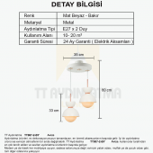 TT Aydınlatma TT007-2 BY  Mat Beyaz 2 li Lüks Avize - 3