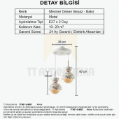 TT Aydınlatma TT007-2 MBY  Mermer Desen 2 li Beyaz Lüks Avize - 3