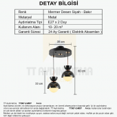 TT Aydınlatma TT007-2 MSY  Mermer Desen 2 li Siyah Lüks Avize - 3