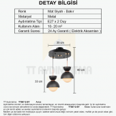 TT Aydınlatma TT007-2 SY  Mat Siyah 2 li Lüks Avize - 3