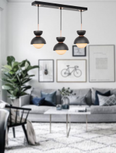 TT Aydınlatma TT007-3S SY  Mat Siyah 3 lü Sıralı Lüks Avize thumbnail 1