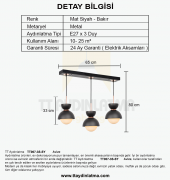 TT Aydınlatma TT007-3S SY  Mat Siyah 3 lü Sıralı Lüks Avize thumbnail 3