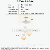 TT Aydınlatma TT007-3Y BY  Mat Beyaz 3 lü Yuvarlak Lüks Avize - 3