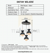 TT Aydınlatma TT007-3Y SY  Mat Siyah 3 lü Yuvarlak Lüks Avize - 3