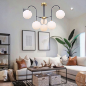 TT Aydınlatma TT010-6 ESK  Eskitme Rengi Kaplama 6 lı Beyaz Camlı Lüks Avize thumbnail 1