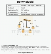 TT Aydınlatma TT011-4 ESK  Eskitme Rengi Kaplama 4 lü Bal Camlı Lüks Avize thumbnail 4