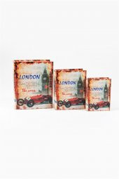 Ahşap Üçlü Kitap Kutusu Londra Temalı Deri Kaplama - 4