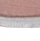 My Evilla Modern Dekoratif Halı Jel Kaymaz Taban Peluş Yuvarlak Model Pembe Renk Saçaklı - 2