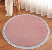 My Evilla Modern Dekoratif Halı Jel Kaymaz Taban Peluş Yuvarlak Model Pembe Renk Saçaklı - 1