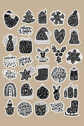 30 Adet Yılbaşı Christmas JDM Araba Stickers Motor Bisiklet Laptop Sticker Etiket Çıkartma Siyah - 1