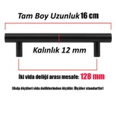 Beretta Mobilya Mutfak Dolap Dolabı Çekmece Kulpu Kulbu Mat Siyah Metal Kulpları (128 MM-12.8 CM) thumbnail 4