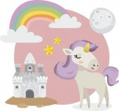 Sticker Masters Unicorn ve Kale Çocuk Odası Sticker - 1