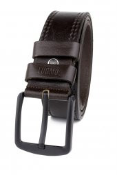 Hakiki Deri Erkek Kemer 4,5 cm Dikiş Desenli Kahverengi - 1