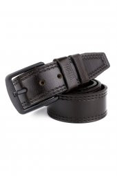 Hakiki Deri Erkek Kemer 4,5 cm Dikiş Desenli Kahverengi - 2