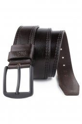 Hakiki Deri Erkek Kemer 4,5 cm Dikiş Desenli Kahverengi - 3