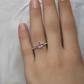 Gümüş Pembe Baget Tek Taş Kadın Yüzük thumbnail 12