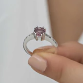 Gümüş Pembe Baget Tek Taş Kadın Yüzük thumbnail 7