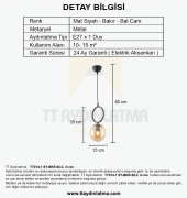 TT Aydınlatma TT014-1 SY  Mat Siyah - Bakır Bal Camlı Tekli Avize thumbnail 3