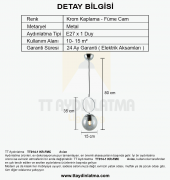TT Aydınlatma TT014-1 KR  Krom Kaplama Füme Camlı Tekli Avize - 3