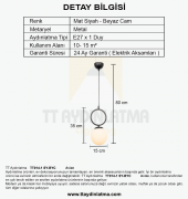 TT Aydınlatma TT014-1 SY  Mat Siyah Beyaz Camlı Tekli Avize thumbnail 3