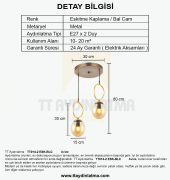 TT Aydınlatma TT014-2 ESK  Eskitme Kaplama Bal Camlı 2 li Avize - 3