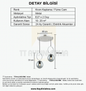 TT Aydınlatma TT014-2 KR  Krom Kaplama Füme Camlı 2 li Avize - 3