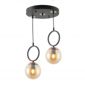 TT Aydınlatma TT014-2 SY  Mat Siyah - Bakır Bal Camlı 2 li Avize thumbnail 1