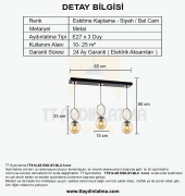 TT Aydınlatma TT014-3S ESK  Eskitme Kaplama - Siyah Bal Camlı 3 lü Sıralı Avize - 3