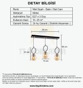 TT Aydınlatma TT014-3S SY  Mat Siyah - Bakır Bal Camlı 3 lü Sıralı Avize - 3