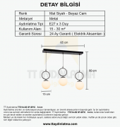 TT Aydınlatma TT014-3S SY  Mat Siyah - Beyaz Camlı 3 lü Sıralı Avize - 3