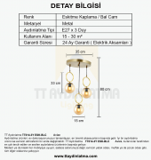 TT Aydınlatma TT014-3Y ESK  Eskitme Kaplama Bal Camlı 3 lü Yuvarlak Avize - 3