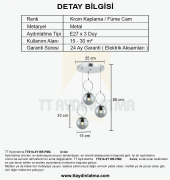 TT Aydınlatma TT014-3Y KR  Krom Kaplama Füme Camlı 3 lü Yuvarlak Avize - 3