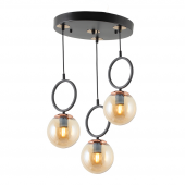 TT Aydınlatma TT014-3Y SY  Mat Siyah - Bakır Bal Camlı 3 lü Yuvarlak Avize thumbnail 1
