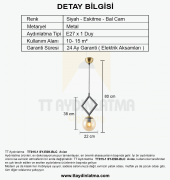 TT Aydınlatma TT015-1 SY  Mat Siyah - Eskitme Bal Camlı Tekli Avize - 3