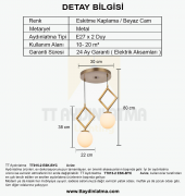 TT Aydınlatma TT015-2 ESK  Eskitme Kaplama Beyaz Camlı 2 li Avize - 3