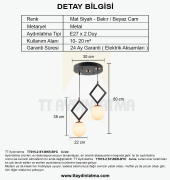TT Aydınlatma TT015-2 SY  Mat Siyah - Bakır Beyaz Camlı 2 li Avize - 3