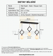 TT Aydınlatma TT015-3S SY  Mat Siyah - Bakır Beyaz Camlı 3 lü Sıralı Avize thumbnail 3