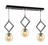 TT Aydınlatma TT015-3S SY  Mat Siyah - Eskitme Bal Camlı 3 lü Sıralı Avize thumbnail 2