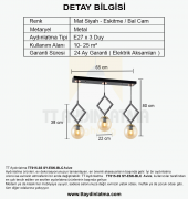 TT Aydınlatma TT015-3S SY  Mat Siyah - Eskitme Bal Camlı 3 lü Sıralı Avize thumbnail 3