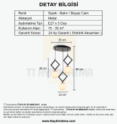 TT Aydınlatma TT015-3Y SY  Mat Siyah - Bakır Beyaz Camlı 3 lü Yuvarlak Avize thumbnail 3